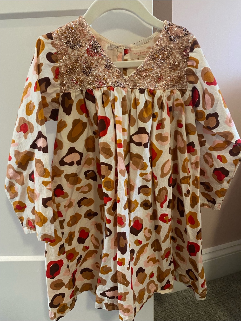 Pink Chicken Sequin Leopard Print Girls Dress size 5